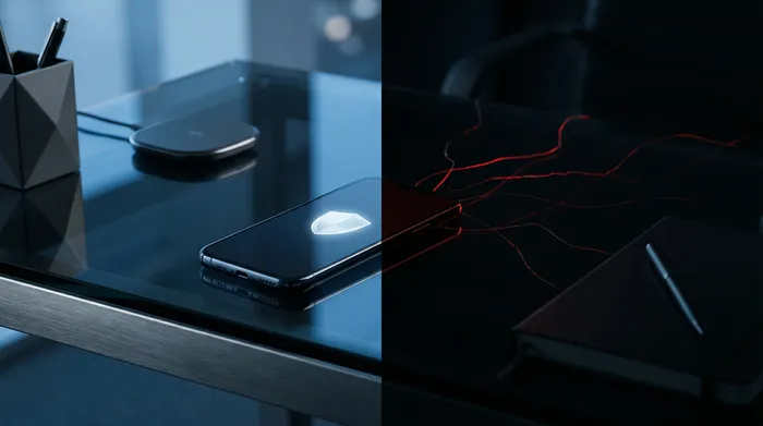 Gros plan sur le visage d'une personne scanné par un système de reconnaissance faciale digitale sur smartphone.